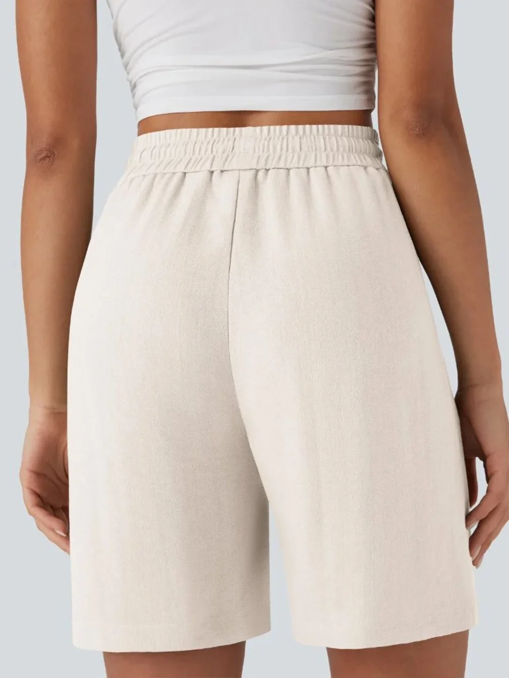 Halara High Waisted Drawstring Casual Linen-Feel Shorts with Pockets